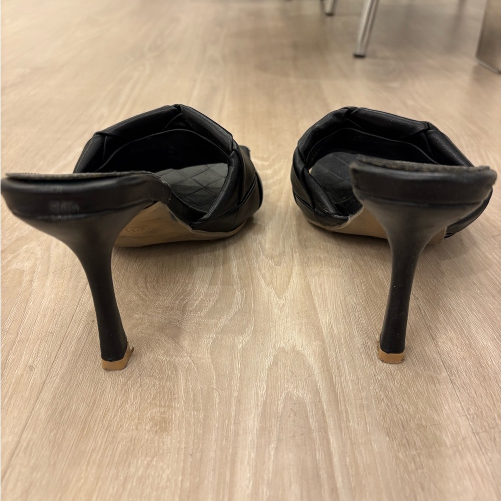 Black Mini Opened-Toed Heels - Picture 3 of 5